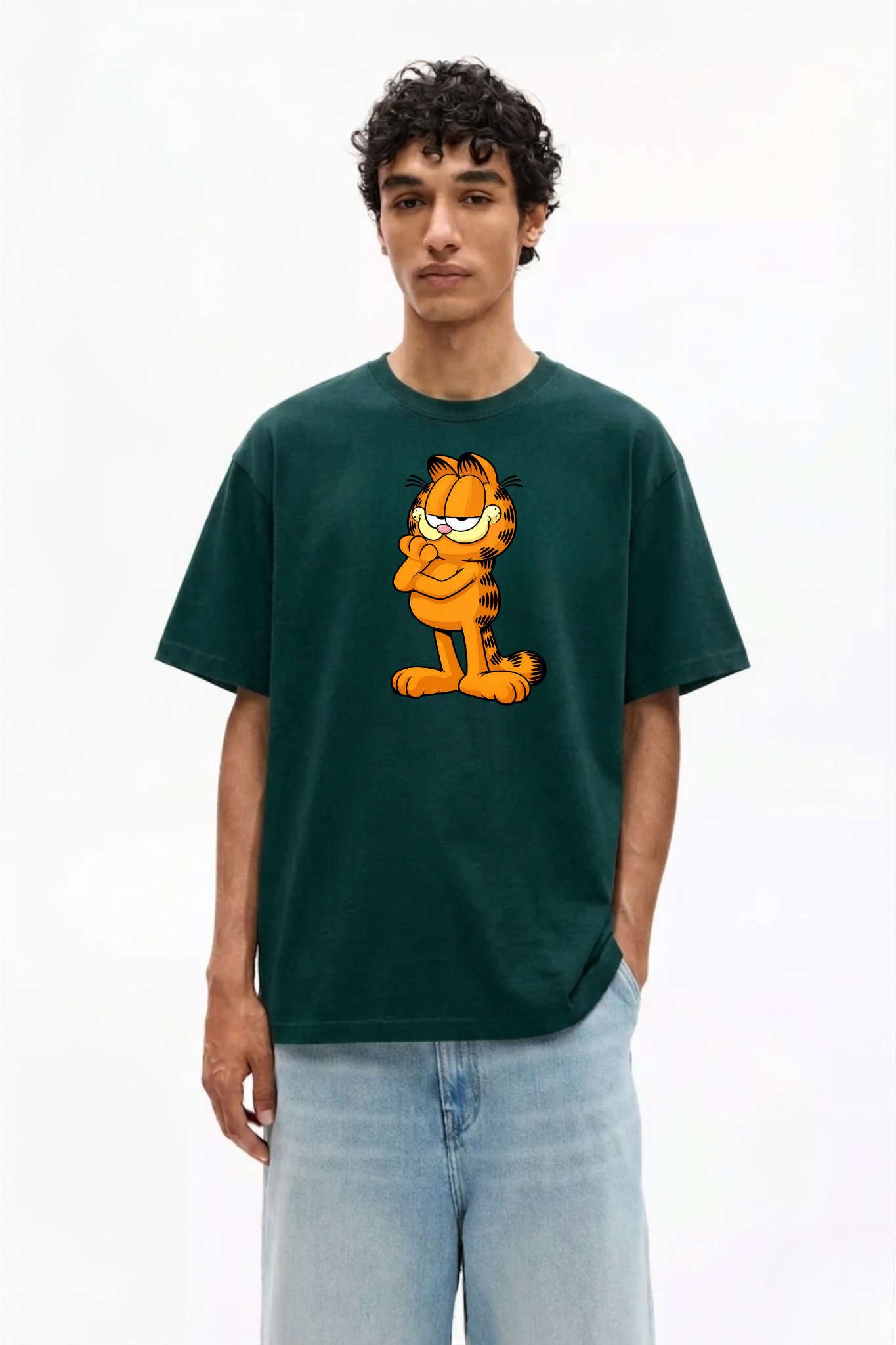 Garfield Printed Green Premium T-Shirt - Image 4