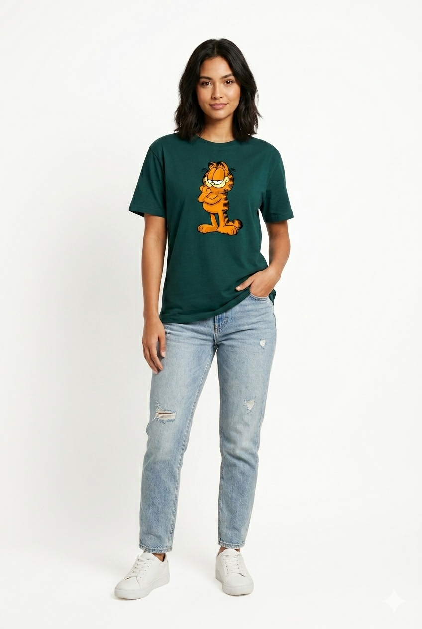 Garfield Printed Green Premium T-Shirt