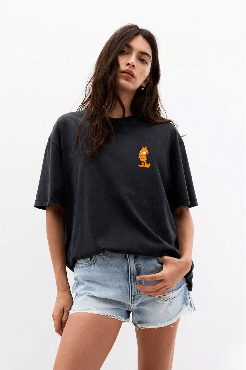 ONTOP Lifestyle Double Side Garfield Printed Black Premium T-Shirt